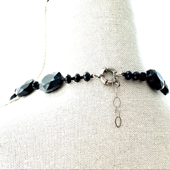 Vintage Necklace Round Faceted Black Glass Bead Stone Adjustable Dark Academia - Picture 4 of 4